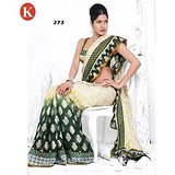 Khazana Green And White Viscos Saree With Unstitched Blouse