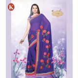 Khazana Purple And Pink Chiffon Saree With Unstitched Blouse