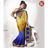 Khazana Yellow And Blue Georgette Saree With Unstitched Blouse