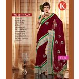 Khazana Dark Maroon And Green Viscos Saree With Unstitched Blouse