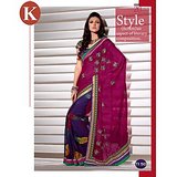 Khazana Light Pink And Blue Viscos Saree With Unstitched Blouse