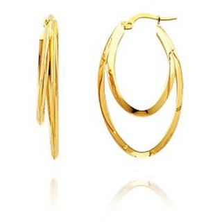 Au 18k Pure Yellow Gold Dangle Style Two Round Earring