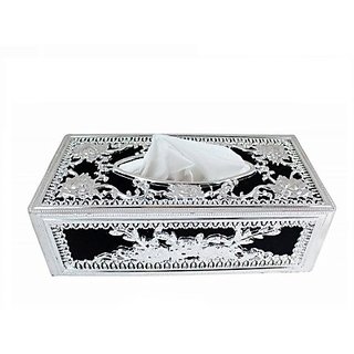 Autostark Sbk-5130 Silver And Black Designer Holder Box Vehicle Tissue Dispenser (Silver Black)