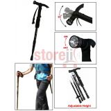 Anti Shock Trekking Walking Hammer Stick Pole With 9 Led Torch Light Adjustable Head Height With Compass And Holding Strap