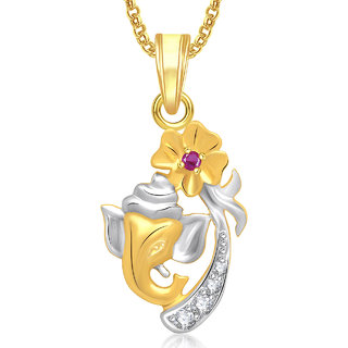 Ganpati God Pendant With Chain Lockets For Men And Women Gold Plated In American Diamond Cz GP280