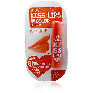 ADS SPF16 CORAL FLUSH LIP BALM 6hr MOISTURE AND TRANSLUCENT COLOR SHINE Free Liner Rubber Band