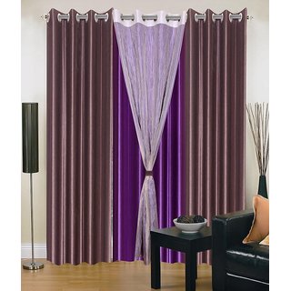 iLiv Stylish curtains combo set of 4 -2brwn1pplwid1tissu5ft: Buy ...