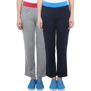 Vimal Grey Melange Navy Blue Cotton Blend Trackpant For Women ( Pack Of 2) (F3NAVY-F3MELANGE-02)