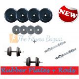 12 Kg Adjustables Rubber Dumbells Sets. Rubber Plates Dumbells Rods