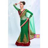 Stylish Green One Minute Saree With Golden Embroidery Corn Flower