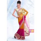 Dark Purple And Sea Green One Minute Saree With Fancy Lace Border Clone