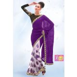 Offwhite And Red One Minute Saree With Golden Patch Work Lace Border Clone