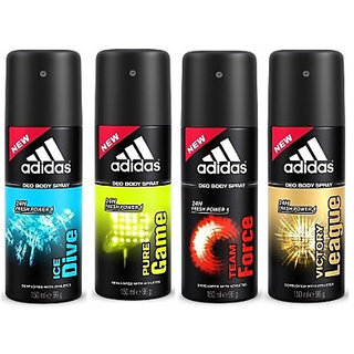 Adidas Deodorants Ice Dive Pure Game Team Force And Victory League Of 150 ML Each (Set of 4) For Men