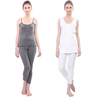 Vimal Winter Premium Black And White Thermal Upper Bottom Camisole And Slip Set For Women(Pack Of 2)