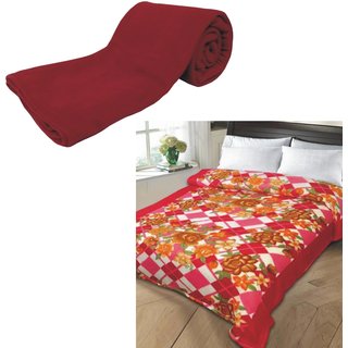 AB Buy Single Bed Plain Fleece Blanket Get Single Bed Printed Fleece Blanket 350gm Assorted Free