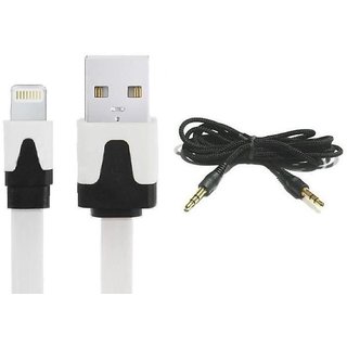 Combo Of IPhone 5 USB Flat Data Cable 1 Pc +3.5 MM Male TO Male AUX Wire 1Pc.