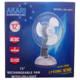 Akari Rechargeable Table Fan 12 inches high speed Osicalltion