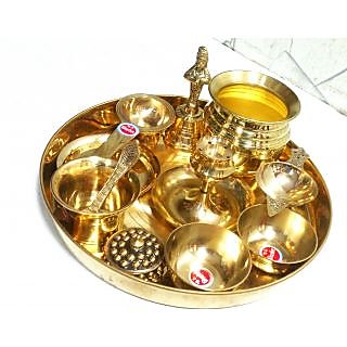 Antique / Traditional Brass Pooja Thali Set Of 11 Pcs Festival Spiritual Gift