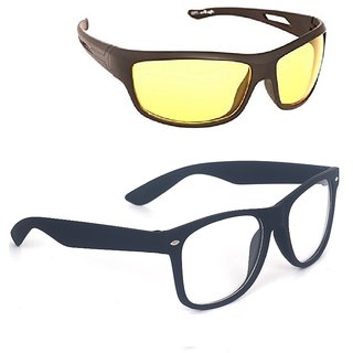 115020808-shopclues.com Fashno Combo Of Yellow Night Drive And Transparent Wayerer Sunglasses(uv Protected)(medium Size)