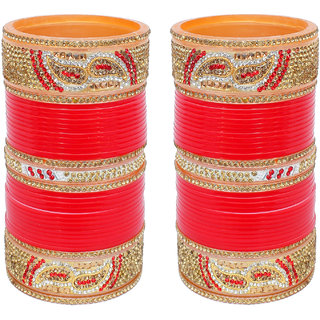Lucky Jewellery Designer Golden White & Red Stone Chuda Bridal Wedding Choora Fashion Chura Set