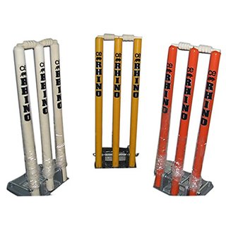 Rhino Top Quality Cricket Spring Back Cricket Stump Set-98Metal and Wooden Stumps-Assorted Colours