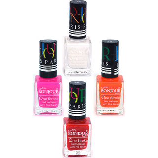 Coat Me Bonjour Paris True Color Nail Polish - Red / Pink / Orange / White Pack of 4 (1.20 Oz)