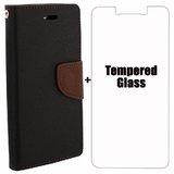 Mobimon Mercury Wallet Dairy Flip Cover for Samsung Galaxy J7 Prime Premium Quality Brown + Tempered Glass