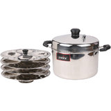 Pristine Induction Compatible Stainless Steel Idli Cooker, 4 Plates, Silver