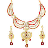 CJTL Designer Bridal Gold Plated Necklace Set with marron Dangling Stone and Matching Earrings(TR-77308-MG)