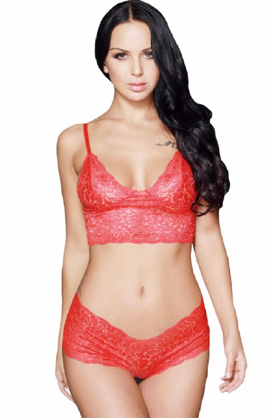 Buy Arara Women S Red Lace Nightwear Lingerie Set Bra With Panty Online