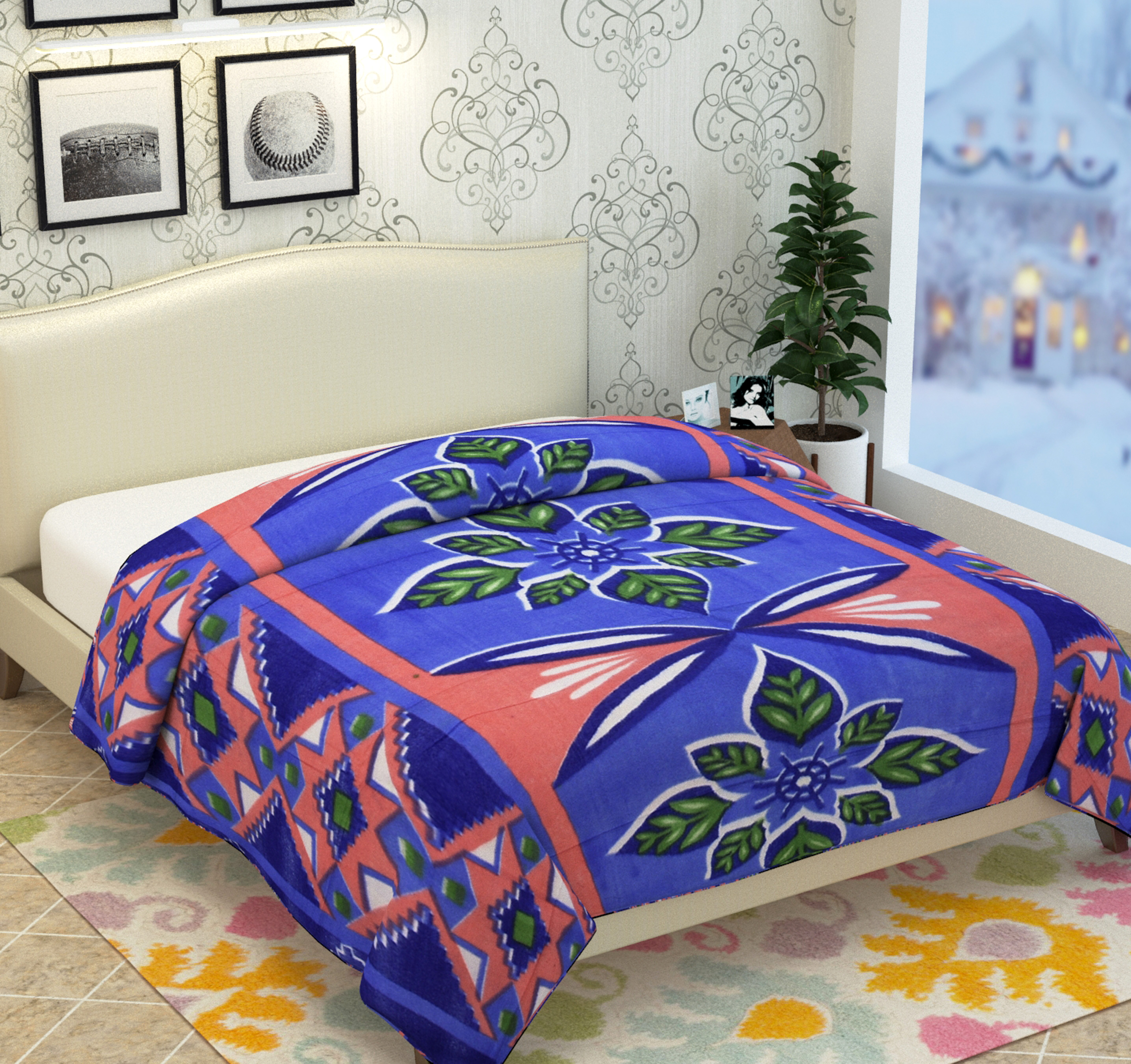 Buy Azaani Fleece Polyester Blue 3D Printed Double Bed AC Blankets