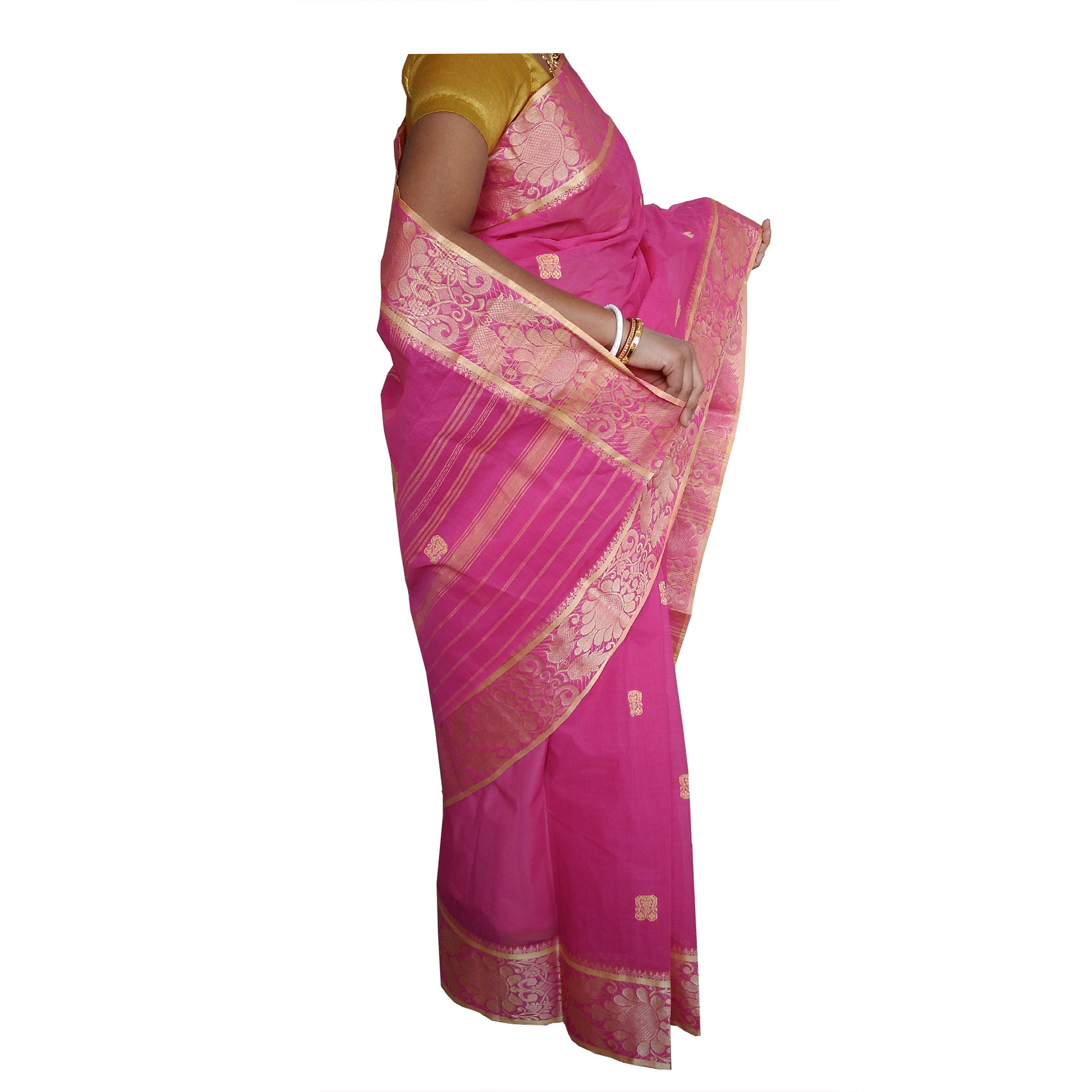 Buy Dhaniakhali Tant Pure Cotton Pink Color Handloom Design Bengal Tant