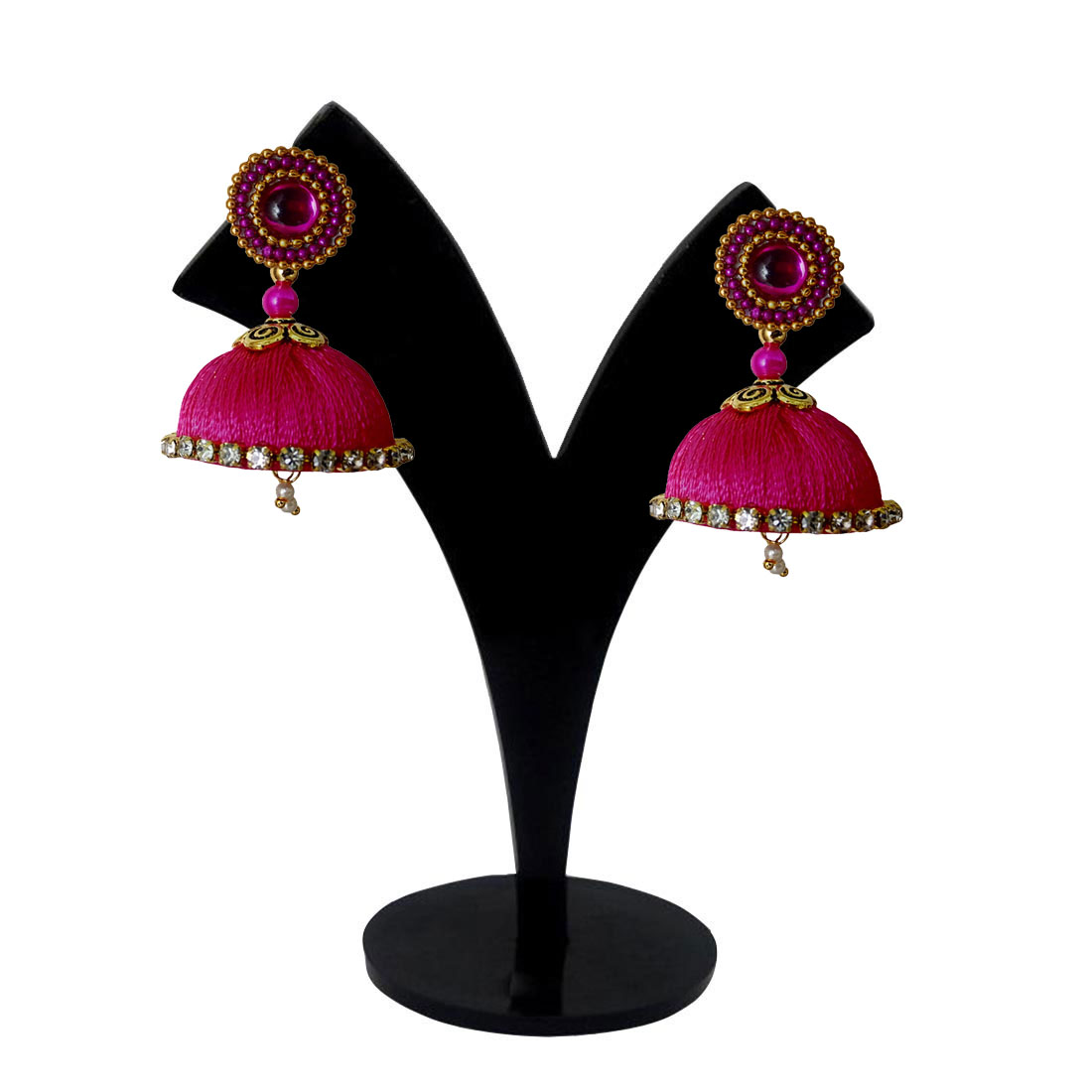 Buy Handmade Silk Thread Pink Dangler Jhumka Earrings Model Online