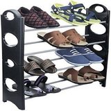 IBS Simple Standing Home Organizer Stackable Shoe Rack Pplasttic, Steel Collapsible 4 Shelves