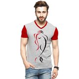 V Neck Grey Printed T Shirt