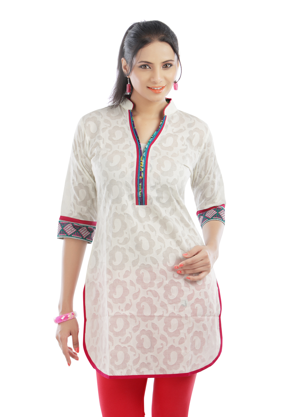 Buy white apple cut kurti with chinese collar Online
