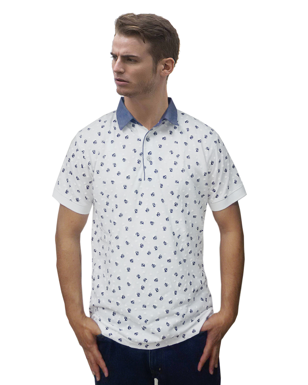 Port Blair - Polo Pique Dot Printed WhiteT-Shirt