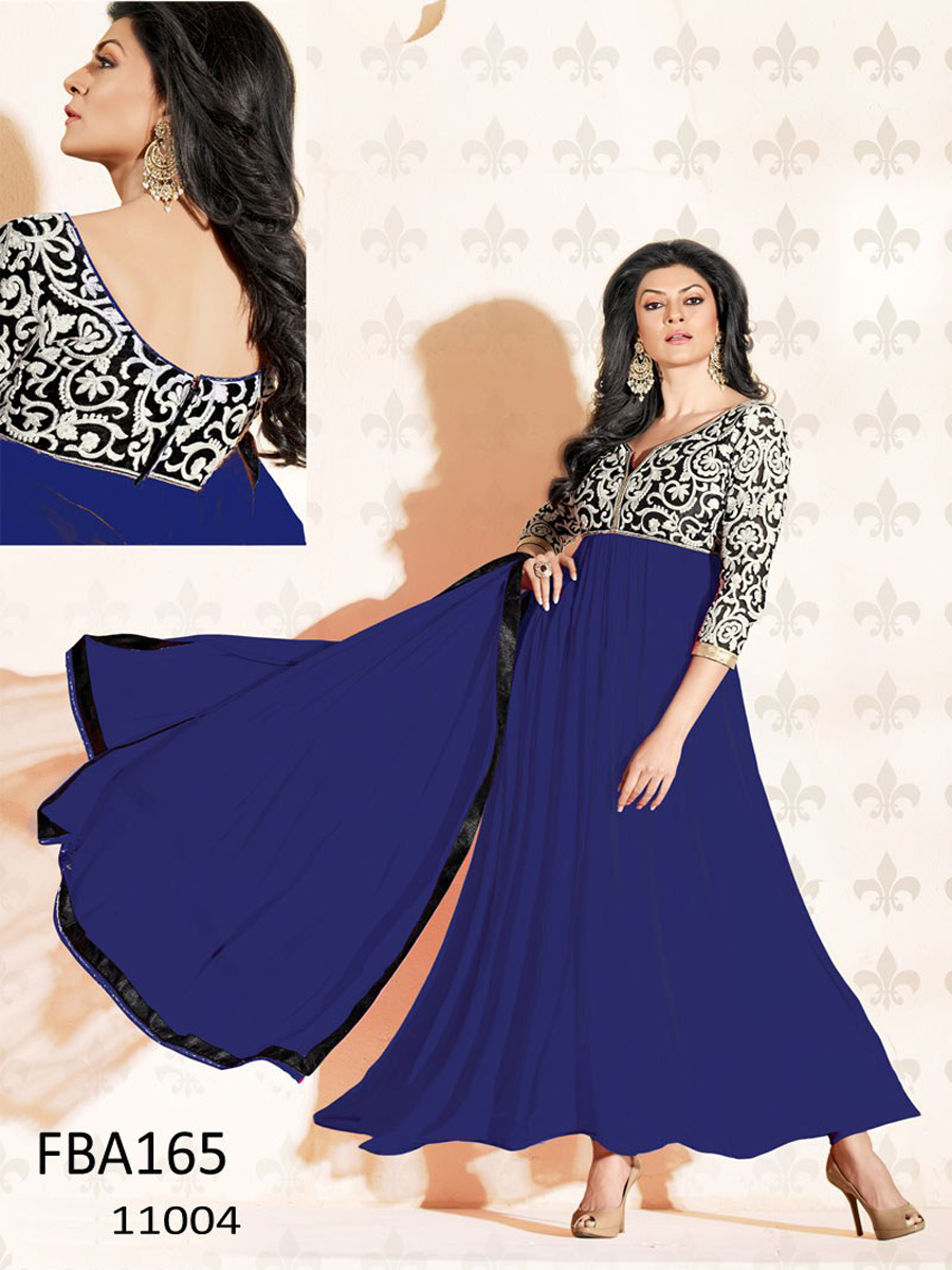 Fancy Sushmita Sen Blue Color Anarkali Suit