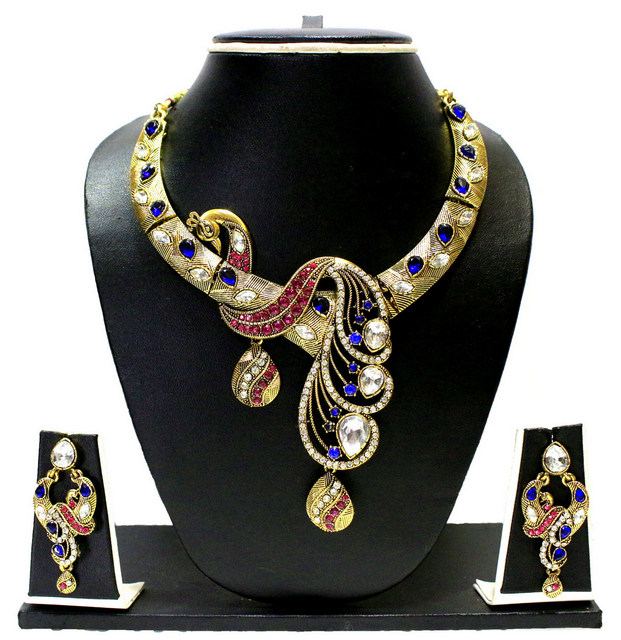 Zaveri Pearls Muticolor Alloy Gold Plated Necklace Set For Women