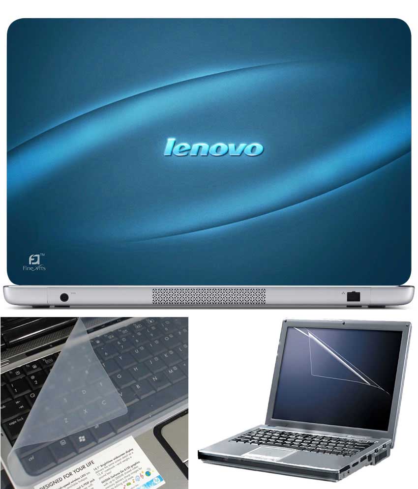 Finearts Laptop Skin Lenovo Blue With Screen Guard And Key Protector   Size 15.6 Inch
