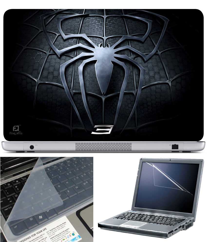 Finearts Laptop Skin Black Spider Chest With Screen Guard And Key