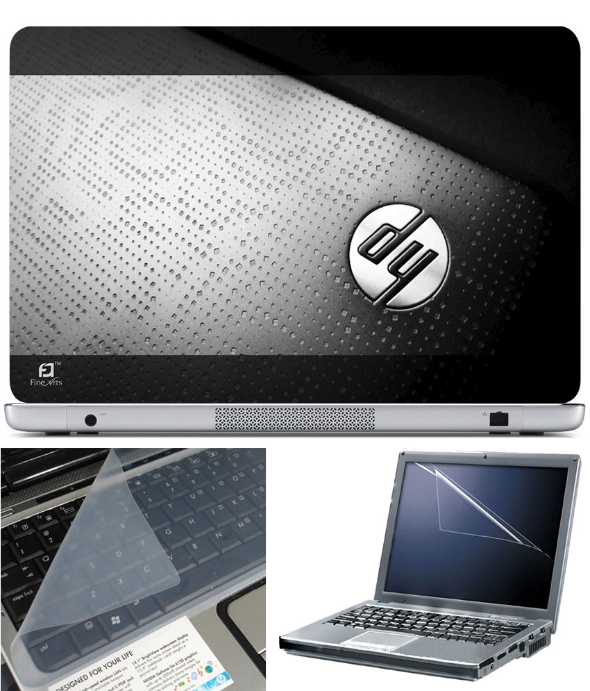 Finearts Laptop Skin 15.6 Inch With Key Guard   Screen Protector   Hp Logog On Black Texture