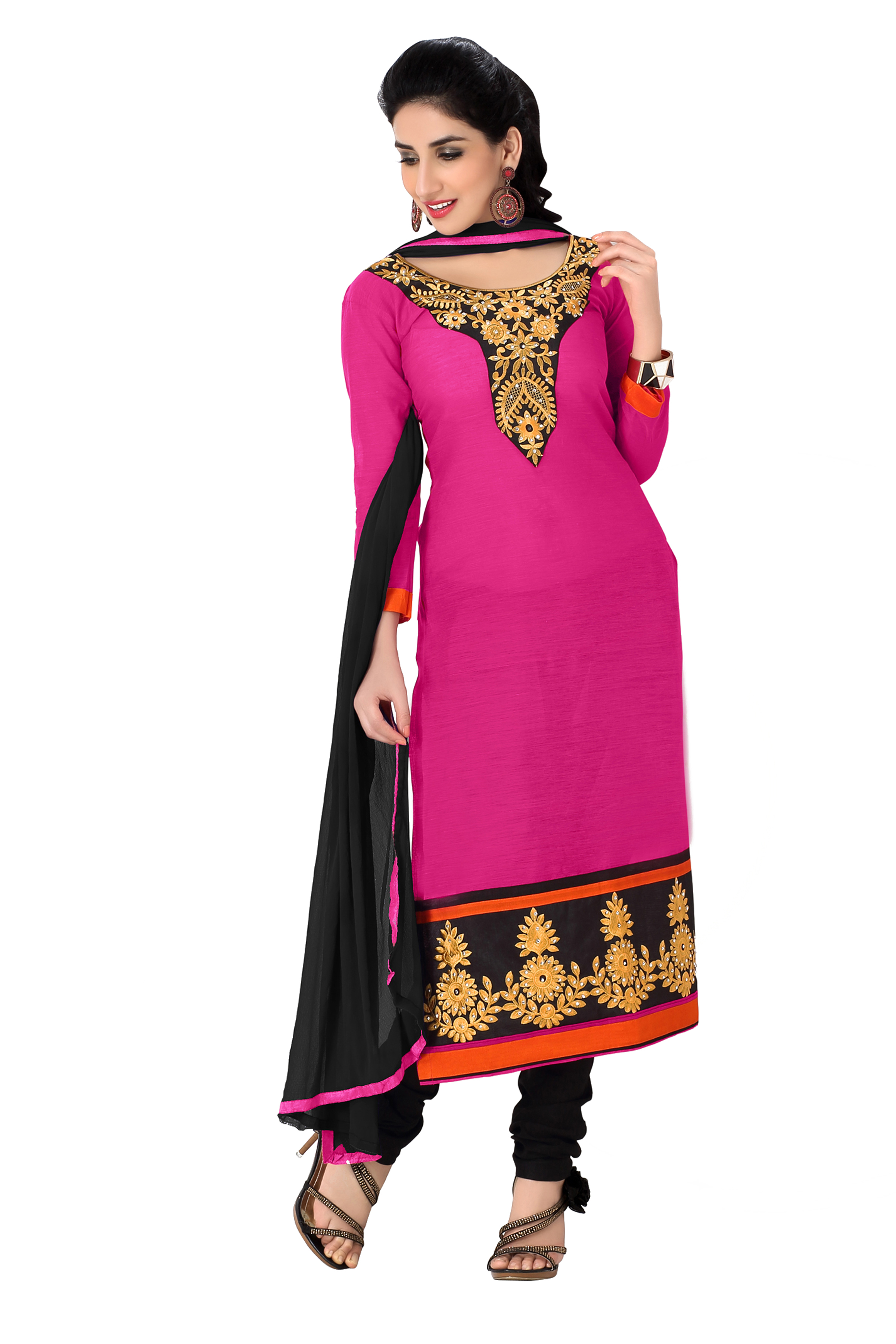 Florence Pink kitti Party Chanderi Cotton Embroidered Suit (SB-2556)