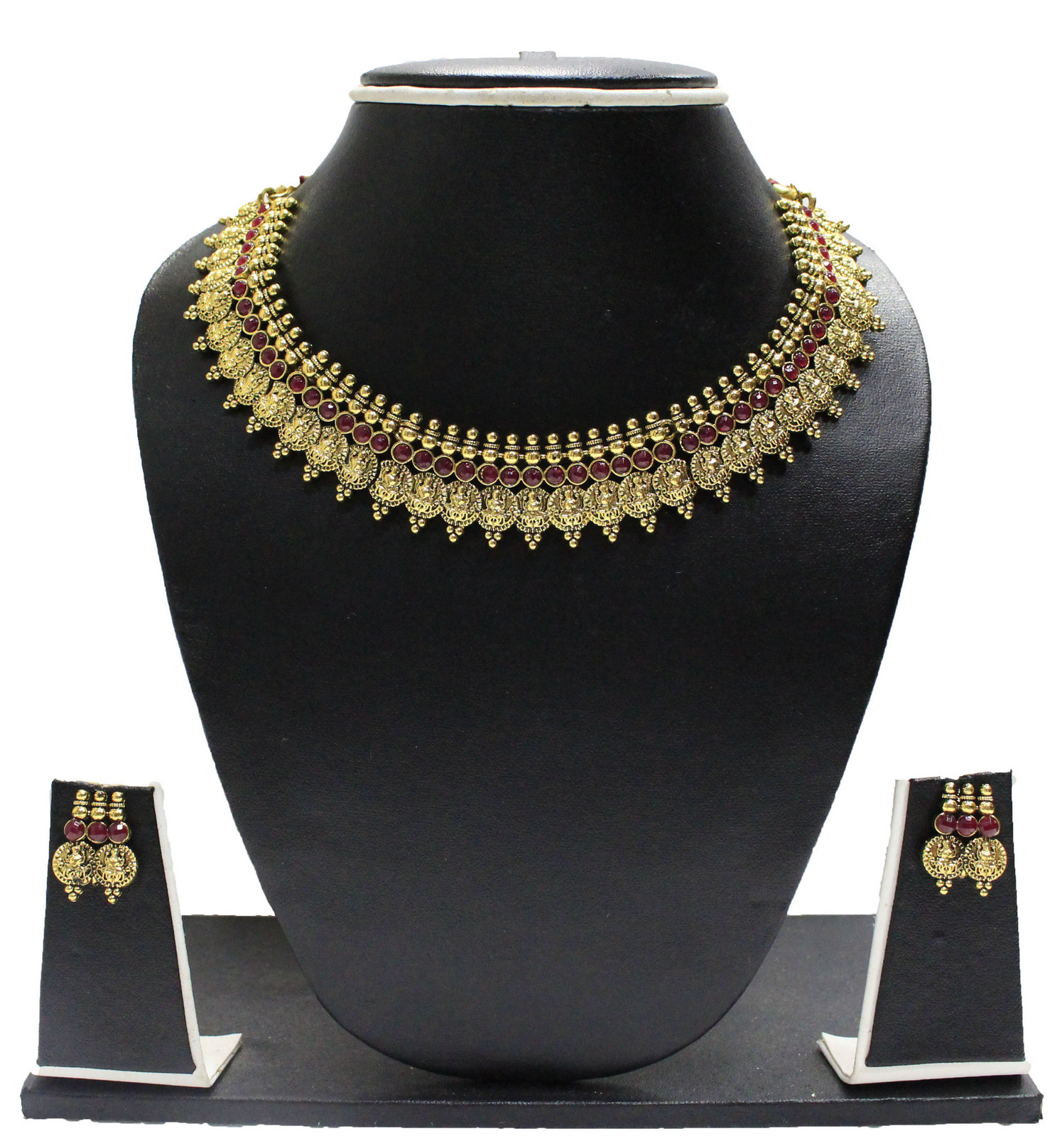 Zaveri Pearls Goldenred Alloy Gold Plated Necklace Set For Women