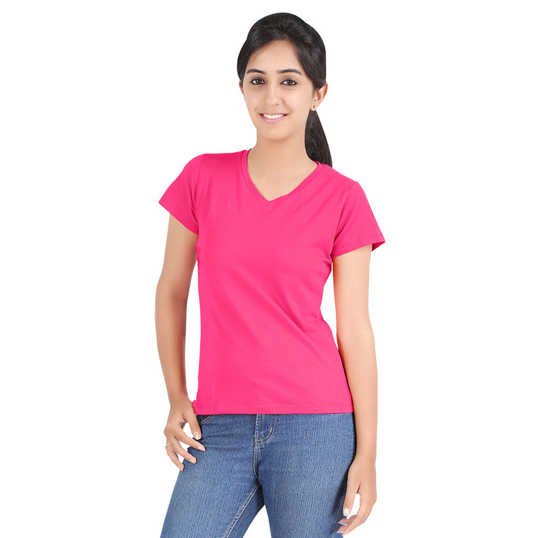 Hbhwear Womens V-Neck T-Shirt - Fuschia Pink