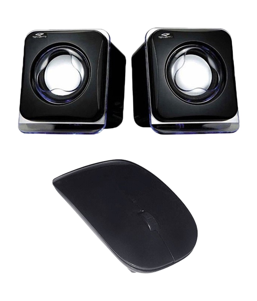 Combo of Black Wireless Mouse & Speaker