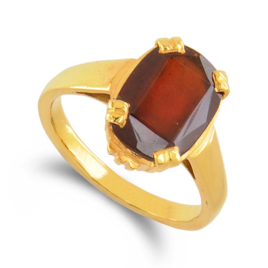 LMDPRAJAPATIS Rose Gold Garnet/Gomed Adjustable Ring - 9.25 Ratti / 8.25 Carat Loose Gemstone Ring For Men & Women