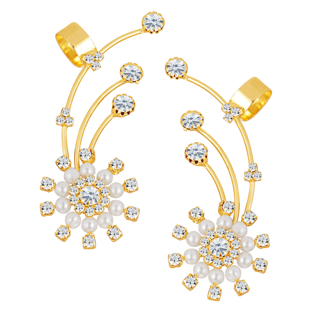 Sikka Gold Plated Australian Diamond Gold Cuff Earrings For Women