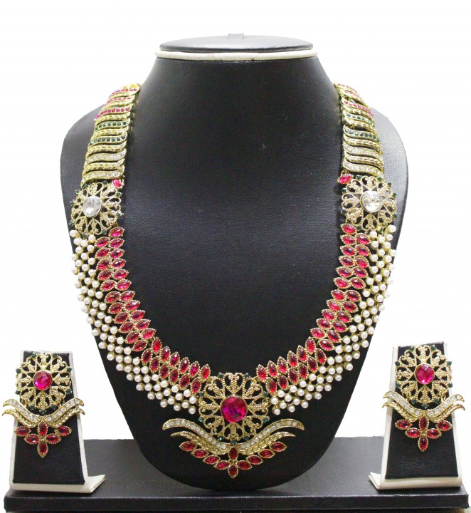 Zaveri Pearls Redpink Alloy Gold Plated Necklace Set For Women