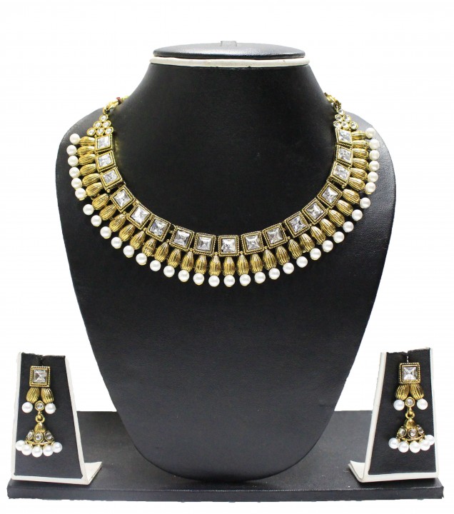 Zaveri Pearls Golden Alloy Gold Plated Necklace Set For Women